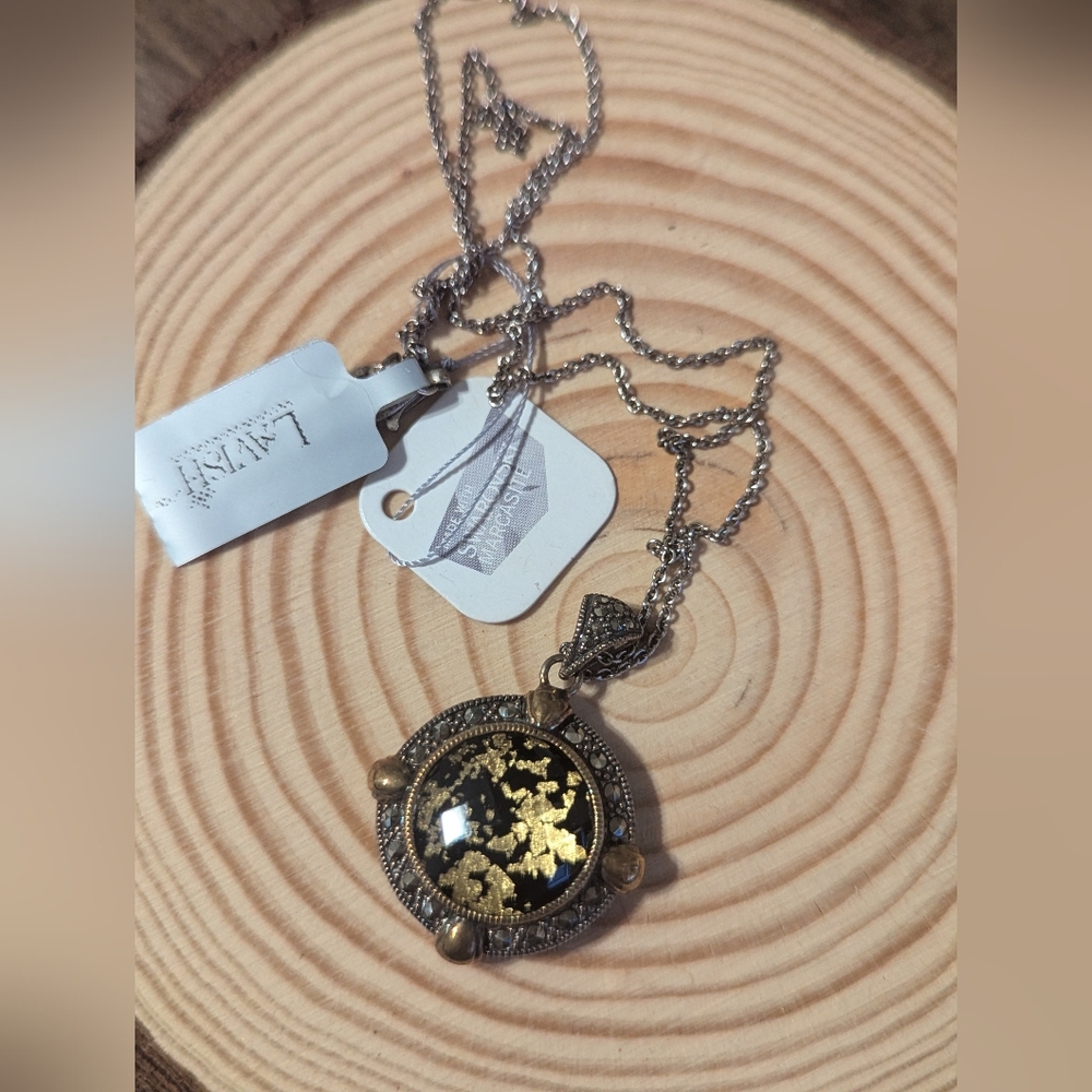 Gold and Silver Pendant Necklace/ Lavish/ Nwt / Swarovski Marcasite